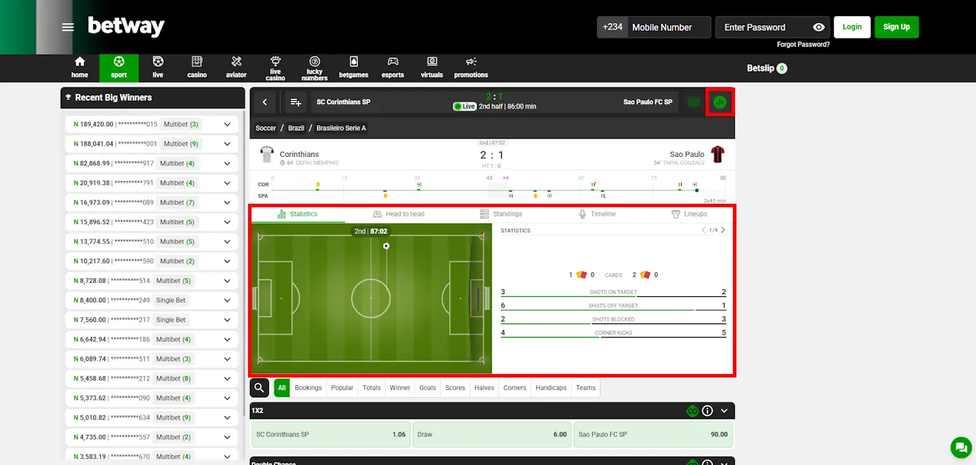 Live Beting Stats Screenshot